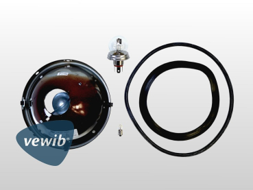 VEWIB Reparatursatz für VW Bus T1 Scheinwerfer 08.60–07.67 & Brasil Bus 1 komplett mit Reflektor, Dichtungen & Glühlampen (12 V) 211998151